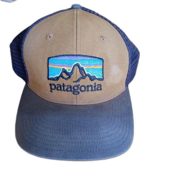 Patagonia Fitz Roy Horizons Trucker Cap One Size adjustable blue brown - Picture 1 of 6